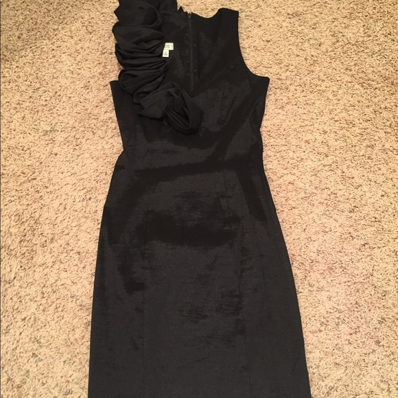 Cache ruffled V-neck bodycon Black little dress - Picture 1 of 8